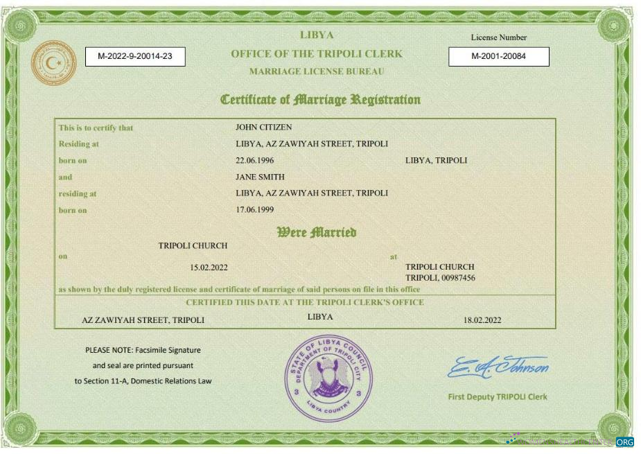 Download Libya marriage certificate Word and PDF template Photoshop template